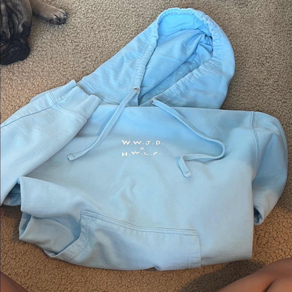 WWJD x HWLF Light Blue Hoodie with White Text